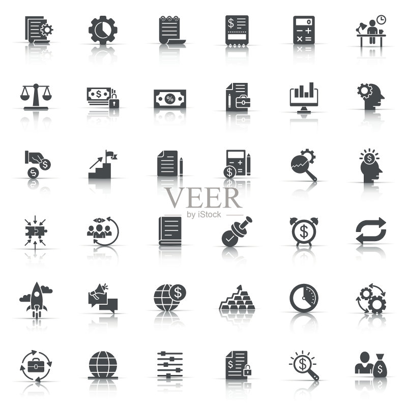 扁平风格商务细线图标集。 金钱、人物、文档笔画矢量图，白色背景。 自由职业者线性商务概念。图标素材