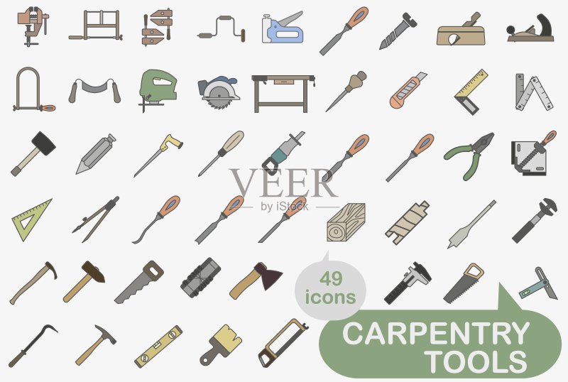 带描边的彩色木工工具图标合集图标素材