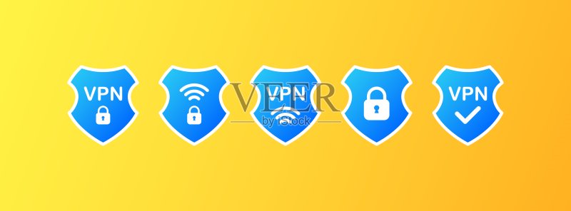 VPN图标：扁平、彩色、VPN已连接、VPN已禁用、Wi-Fi图标。矢量图标图标素材