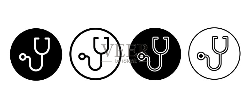 听诊器矢量图标集：医生、医疗符号图标素材