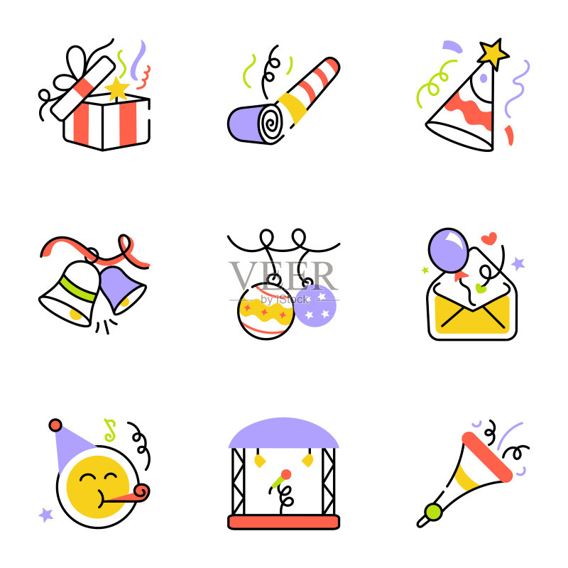 派对庆祝涂鸦图标合集图标素材
