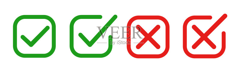绿色批准复选标记和红色叉号图标合集图标素材