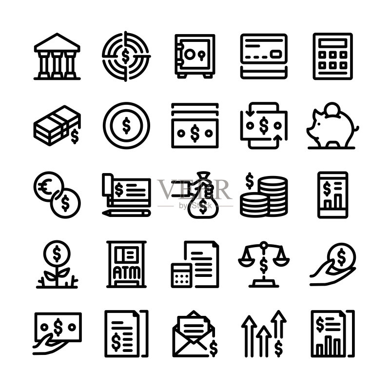 银行金融线性图标集图标素材