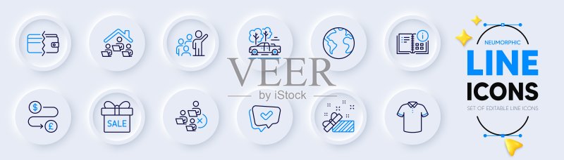 在家办公，网络应用程序的世界星球和资金转移线性图标图标素材