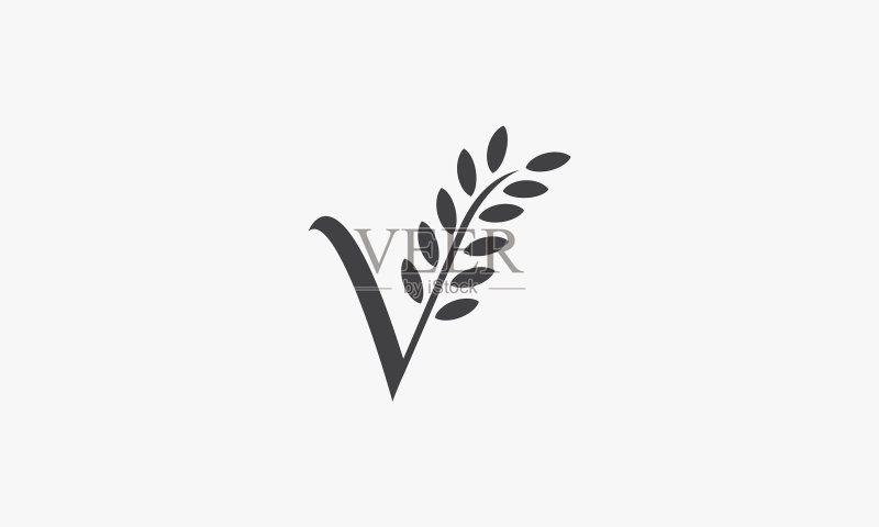 植物字母V标志，白色背景图标素材