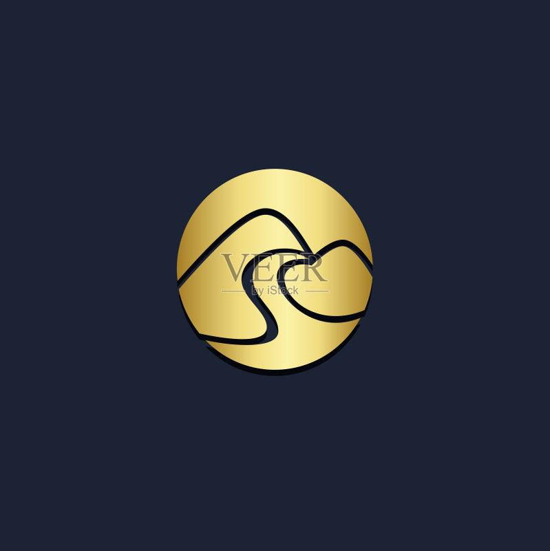 山峰自然圆形金色logo图标素材