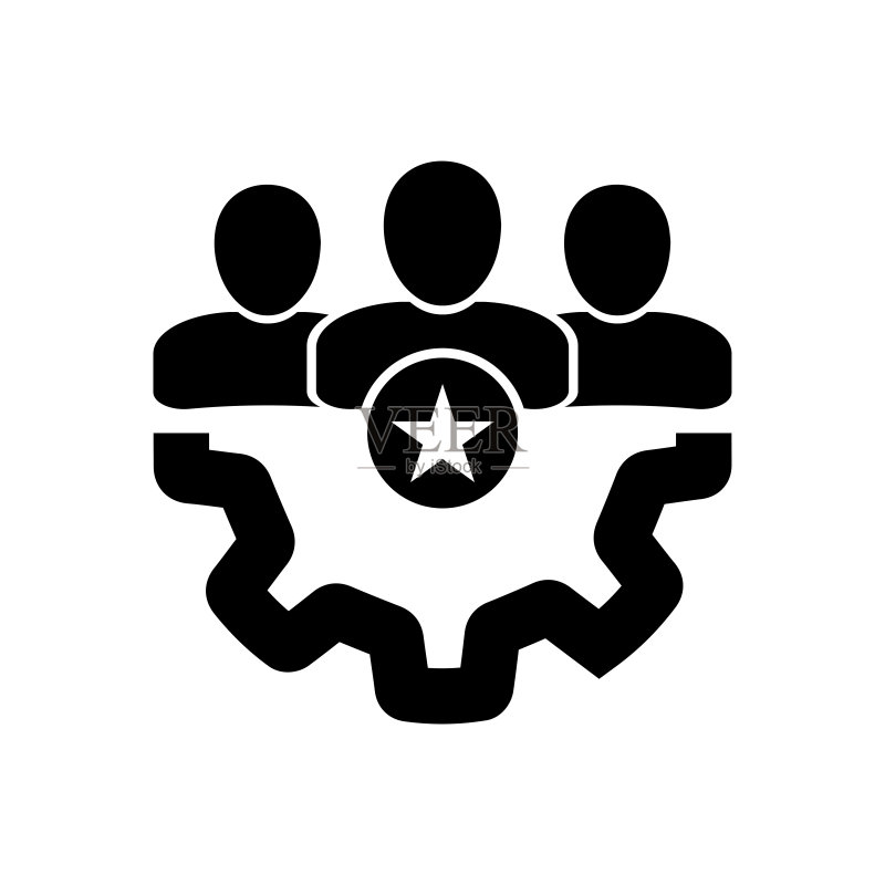 用户组图标。管理业务团队领导标志。社交媒体、团队合作概念。设置图标。齿轮。图标、团队、领导、支持、技术、业务、齿轮、客户、用户、矢量图标素材