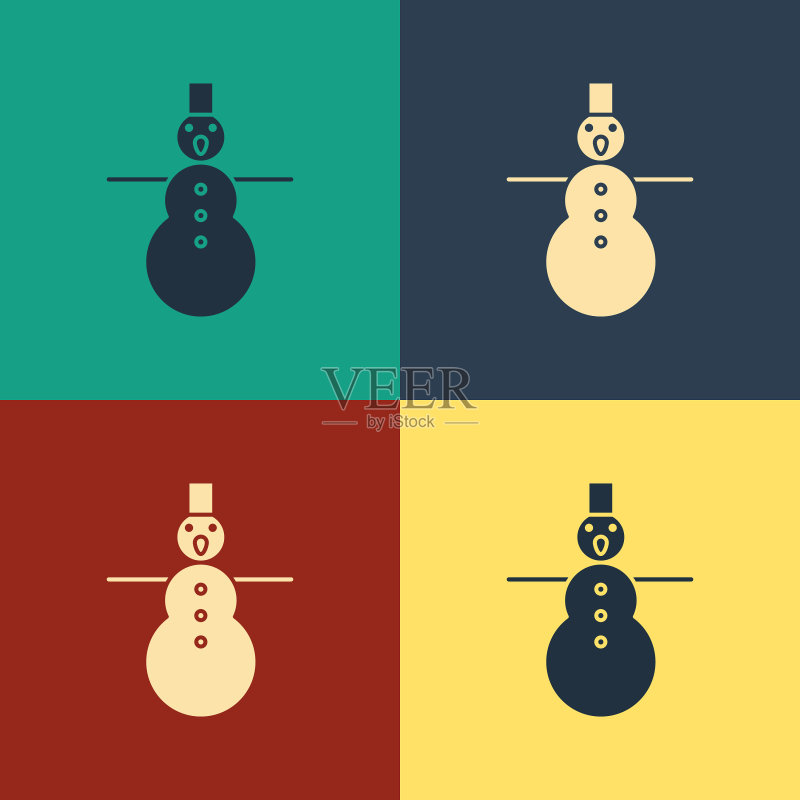 彩色背景上的彩色圣诞雪人图标图标素材