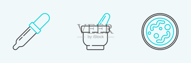 细菌、移液器、研钵和研杵合集图标素材