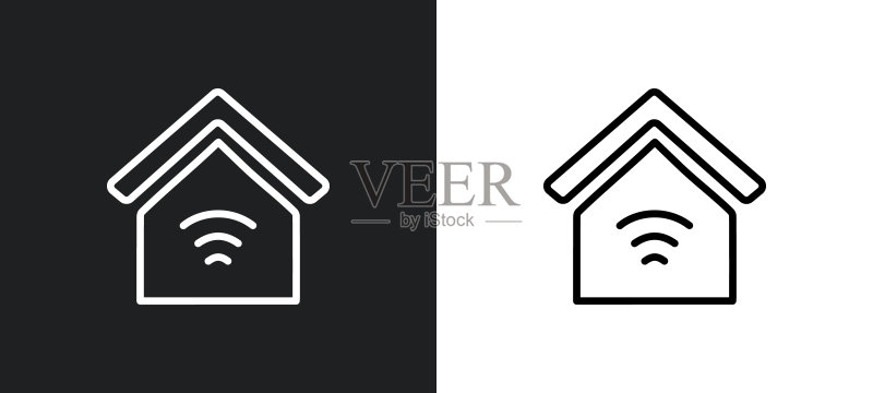 黑白智能家居轮廓图标：来自人工智能系列的扁平矢量图标，适用于网页、移动应用和UI图标素材