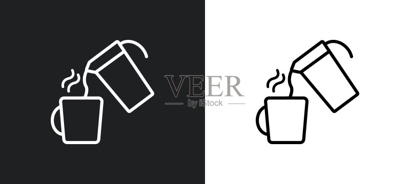 黑白咖啡倒入轮廓图标。从餐馆系列中倒咖啡扁平矢量图标，用于Web、移动应用程序和UI。图标素材