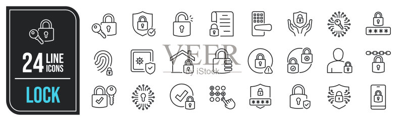 锁安全线性图标。可编辑笔触。适用于网站营销设计、logo、app、模板、ui等。矢量图。图标素材