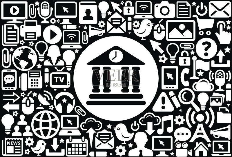 建筑时钟黑白图标互联网科技背景图标素材