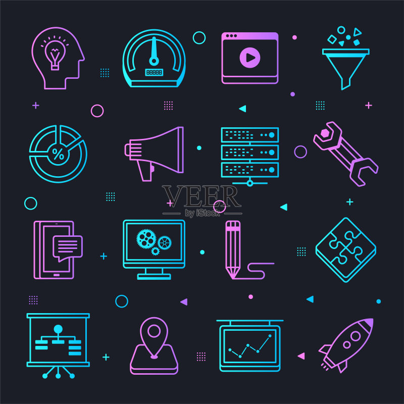 客户端服务器Web应用程序星座线渐变矢量图标集图标素材