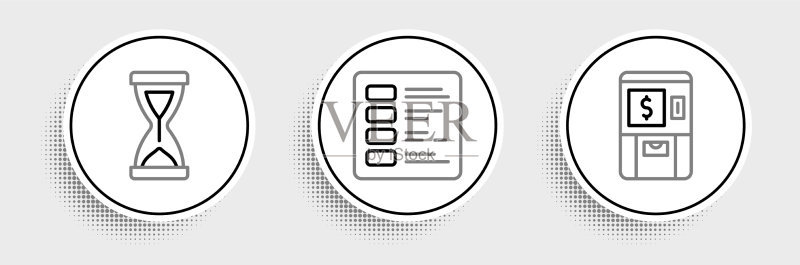自动取款机、旧沙漏和商业线条图标图标素材