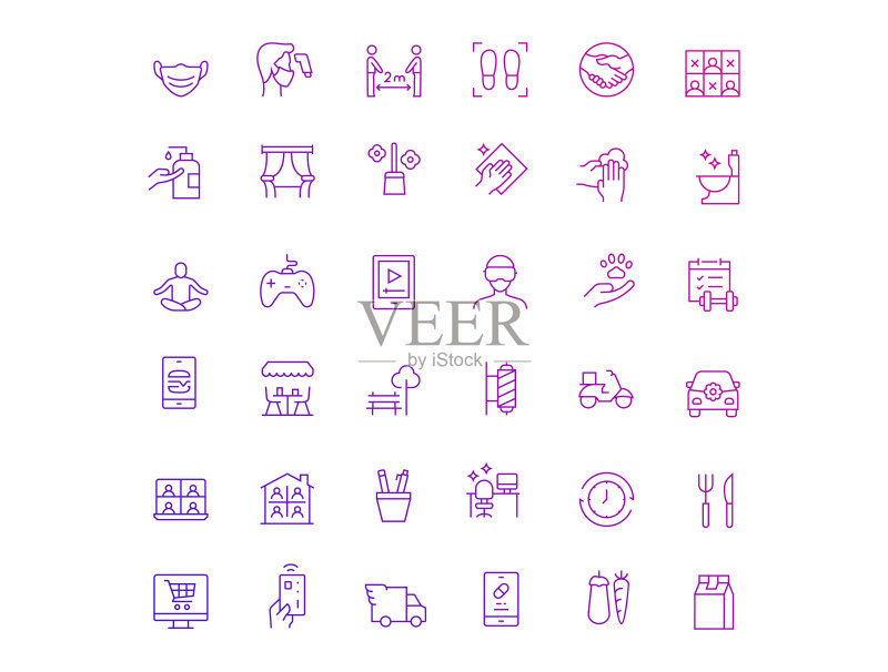 新冠疫情下的新常态线性图标矢量图图标素材