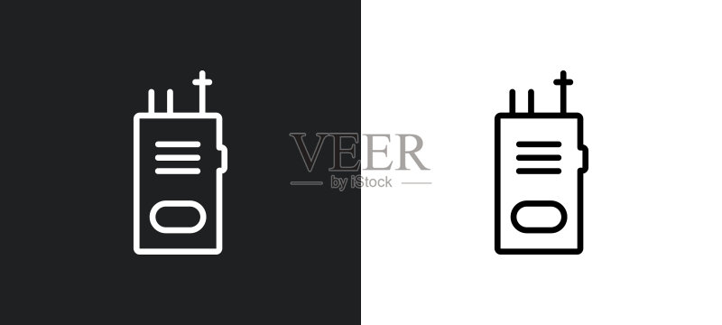 白色和黑色双向无线电轮廓图标。来自军队收藏的用于Web、移动应用程序和UI的双向无线电扁平矢量图标图标素材