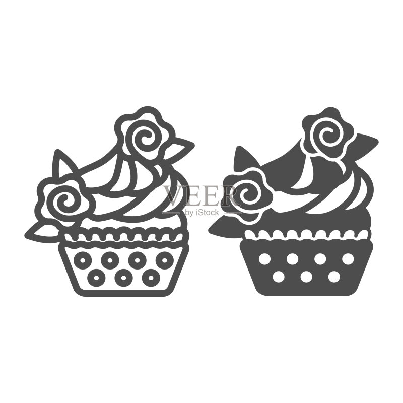 糖霜花叶装饰纸杯蛋糕图标素材