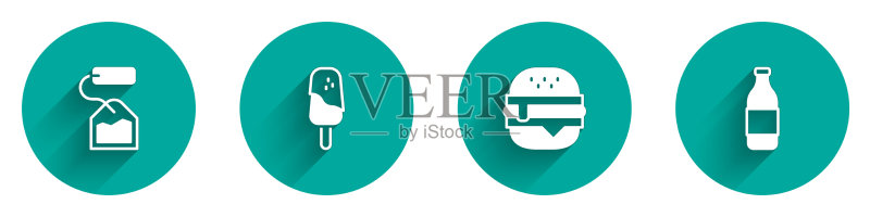 茶包、冰淇淋、汉堡和葡萄酒瓶素材图标素材