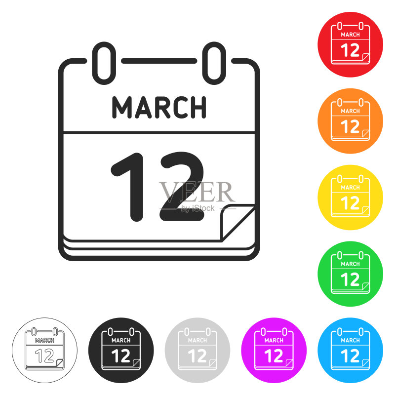 3月12日彩色按钮上的扁平图标图标素材