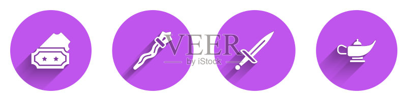 门票、魔法杖、匕首和灯具套装图标素材