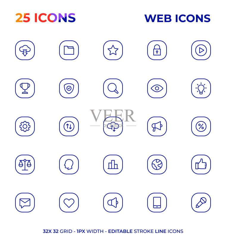 Web图标可编辑笔画线条图标系列图标素材