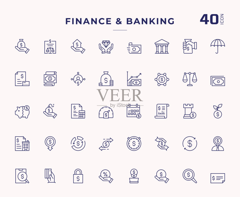 金融与银行可编辑描边线条图标图标素材