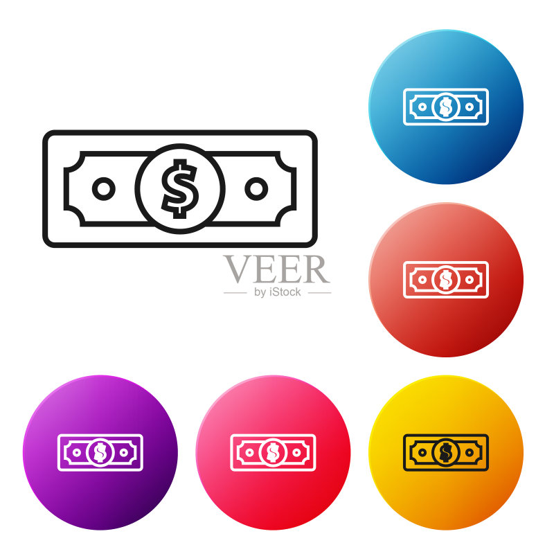 黑线堆叠纸币现金图标孤立图标素材