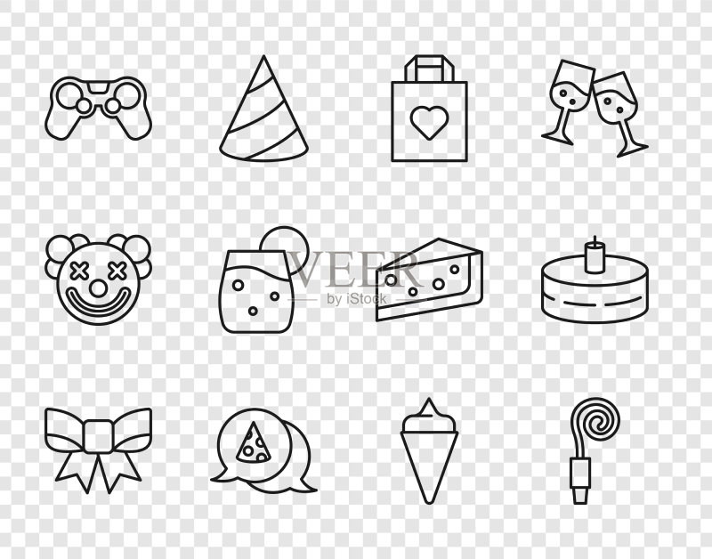 线条礼品蝴蝶结生日聚会喇叭购物图标素材