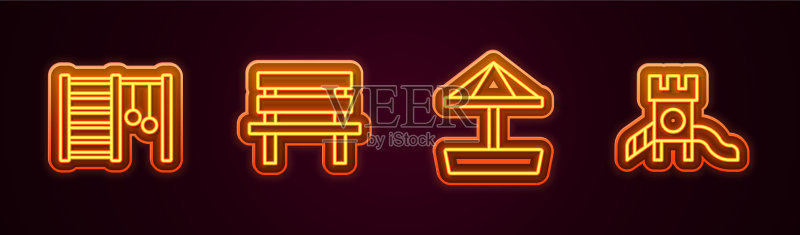 瑞典墙长椅沙坑沙子线条组合图标素材