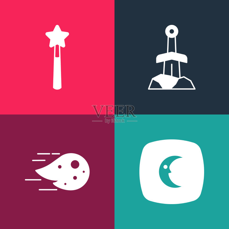 波普艺术月亮星星火球剑图标素材