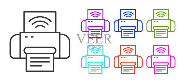 黑色背景上的黑色线条智能打印机系统图标图标素材