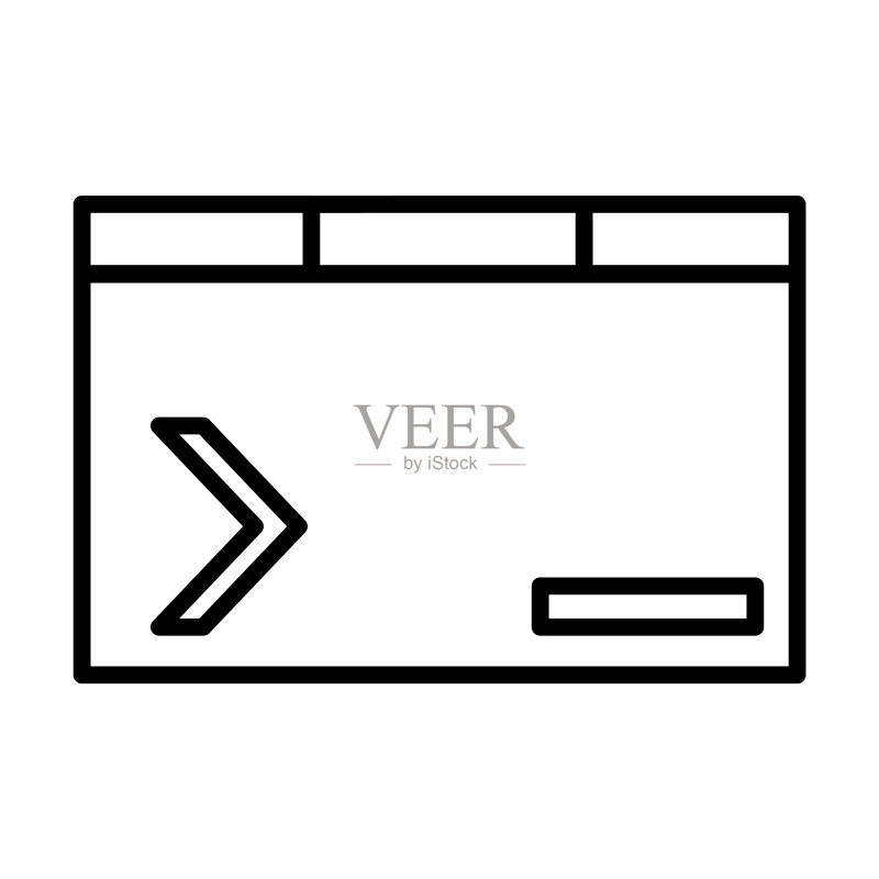 终端图标。白色背景上隔离的细线性终端轮廓图标。Web和移动设备的线条矢量终端标志、符号。图标素材