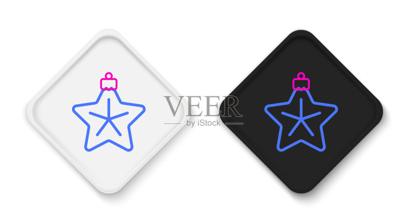 白色背景上的圣诞星星线条图标图标素材