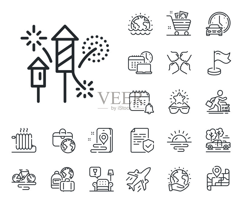 烟花火箭线条图标，烟火礼花图标素材