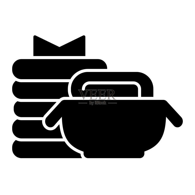 洗涤过的衣物纯色图标。家庭用品矢量图，白色背景。为应用程序设计的洗衣用布字形风格。Eps 10.图标素材