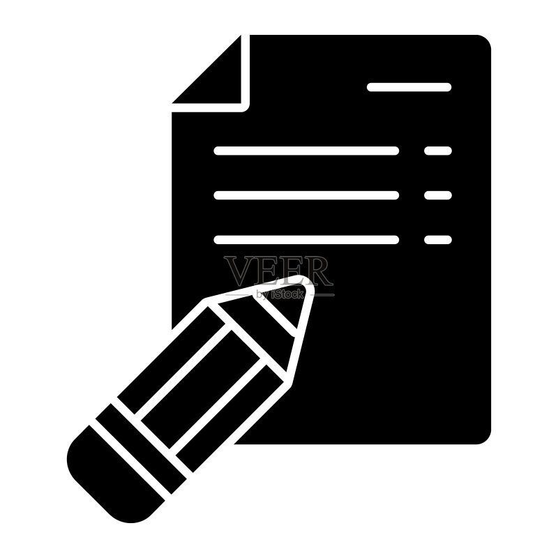 笔记和铅笔实体图标。铅笔和文档矢量插图，白色背景隔离。列表字形样式设计用于应用程序。EPS 10。图标素材