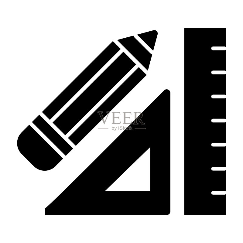 尺子和铅笔矢量图标：数学绘图工具图标素材