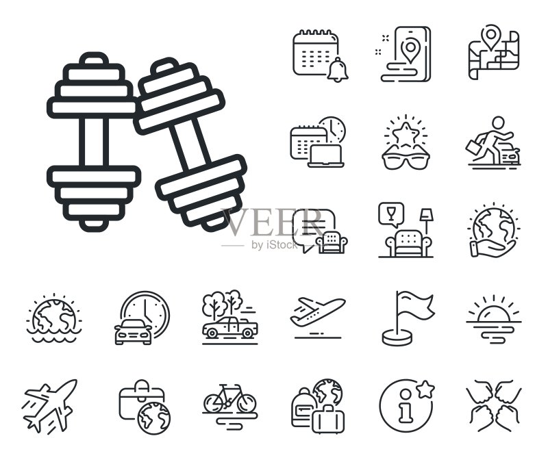 哑铃线性图标，锻炼器材标志矢量图图标素材